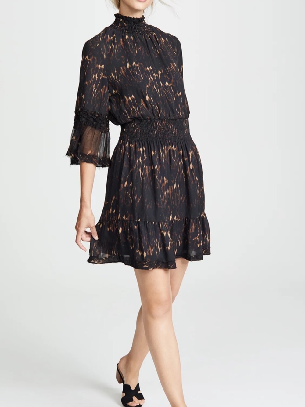 Kobi Halperin Black Mini Dress with Brown Animal Print